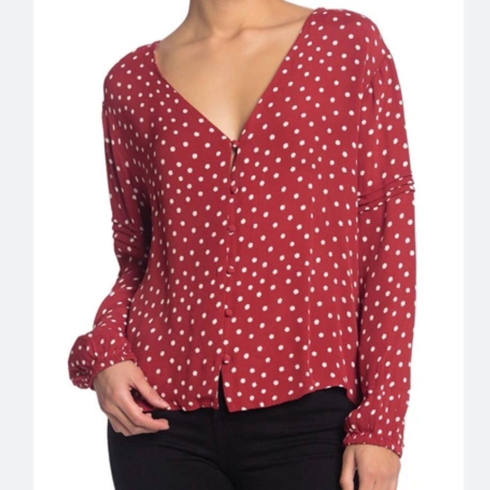 Amuse society aria ditzy floral blouse red and white